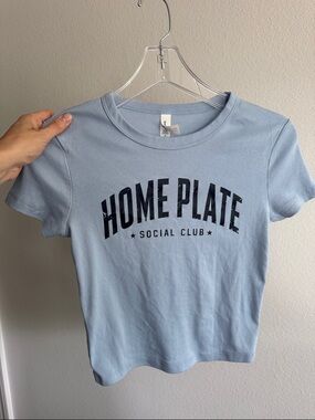 Baseball Fan Light Blue Crop Tee with Navy Blue Distressed Home Plate SocialClub